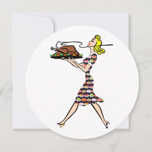 thanksgiving 1950-talet blonde hemmafru inbjudningar (Framsida)