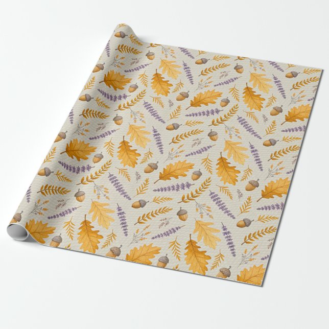 Thanksgiving Acorn and Lavender Fall Gift Wrap Presentpapper (Utrullad)