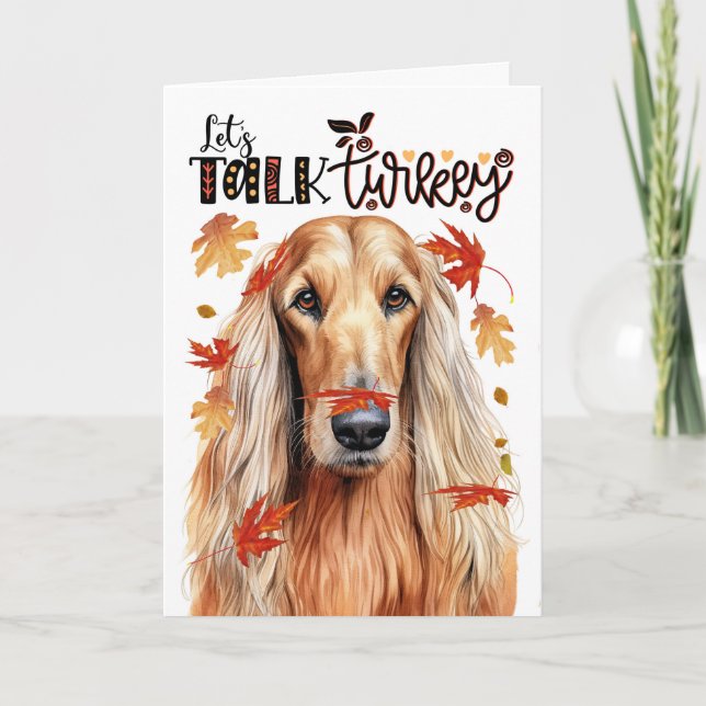 Thanksgiving Afghan Hound Hund Lets Prata med Turk Helgkort (Framsida)