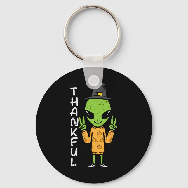 Thanksgiving Alien Thankful Fall Space Manar B Nyckelring (Framsida)