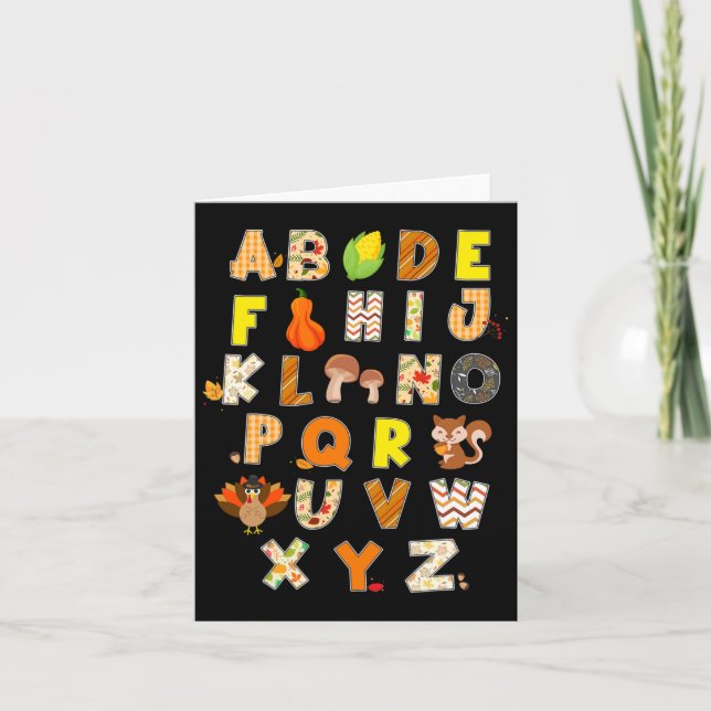 Thanksgiving Alphabet Funny Turkey Fall Preschool Kort (Framsida)