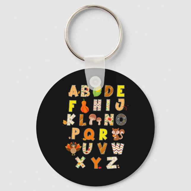 Thanksgiving Alphabet Funny Turkey Fall Preschool Nyckelring (Framsida)