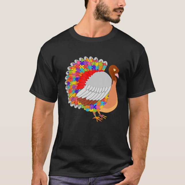 Thanksgiving Autism Turkey Jigszle Puzzle Gobble T Shirt (Framsida)