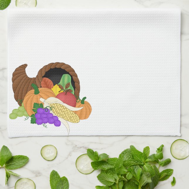 Thanksgiving Autumn Cornucopia Kitchen Towel Kökshandduk (Vikta)