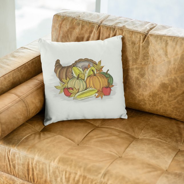 Thanksgiving Autumn Cornucopia Simple Kudde (Fall Harvest Cornucopia watercolor throw pillow. )