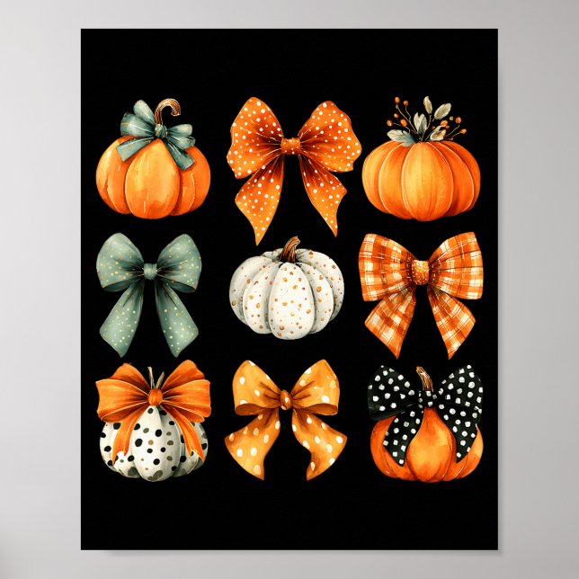Thanksgiving Autumn Fall Leaves Coquette Bow Pumpk Poster (Framsidan)