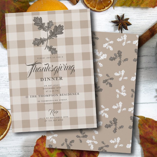 Thanksgiving Autumn Foliage Lövs Brown Play Inbjudningar (Thanksgiving Autumn Foliage Leaves Brown Plaid Invitation)