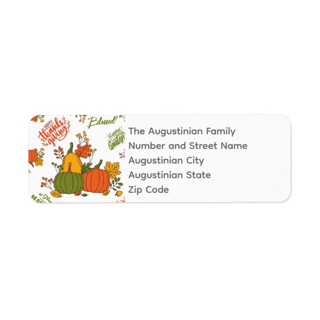 THANKSGIVING Autumn Harvest Returadress Etikett (Framsidan)