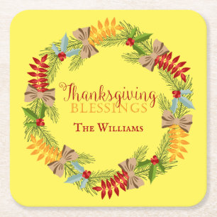 Thanksgiving av höstkrans underlägg papper kvadrat