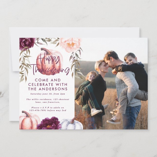 thanksgiving av pumpfall lila inbjudningar (Framsida)