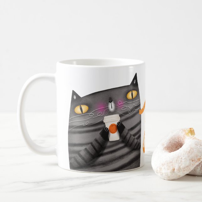 Thanksgiving av Pumpkin Spice Cat-fallenhet Kaffemugg (Med munk)