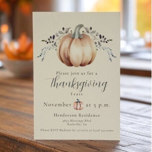 Thanksgiving av pumpor och vindruvor Gult Inbjudningar
