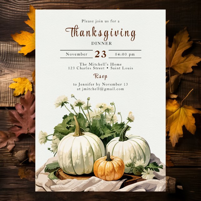 Thanksgiving av Rustik Watercolor Pumpkin Inbjudningar (Skapare uppladdad)