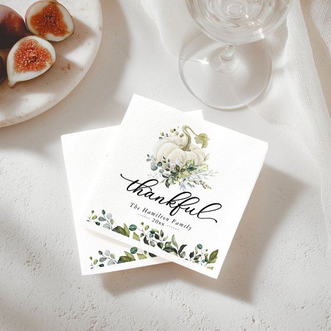 Thanksgiving av tacksam Greenery White Pumpkin Pappersservett (Skapare uppladdad)