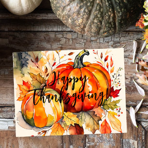 Thanksgiving av vattenfärgspumpor och Höst löv Helg Vykort