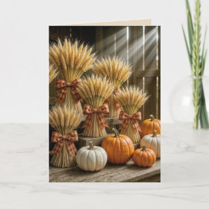 Thanksgiving av veteblad i barn med pumpor kort