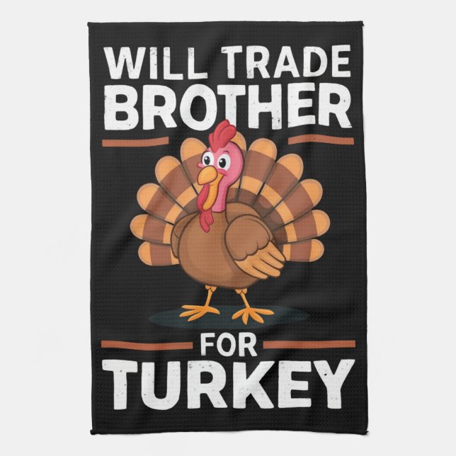 Thanksgiving-barn byter bror mot kalkon kökshandduk (Vertikal)