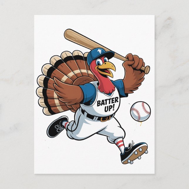 Thanksgiving Baseball Turkey Batter Gobbler Inbjudan Vykort (Framsida)