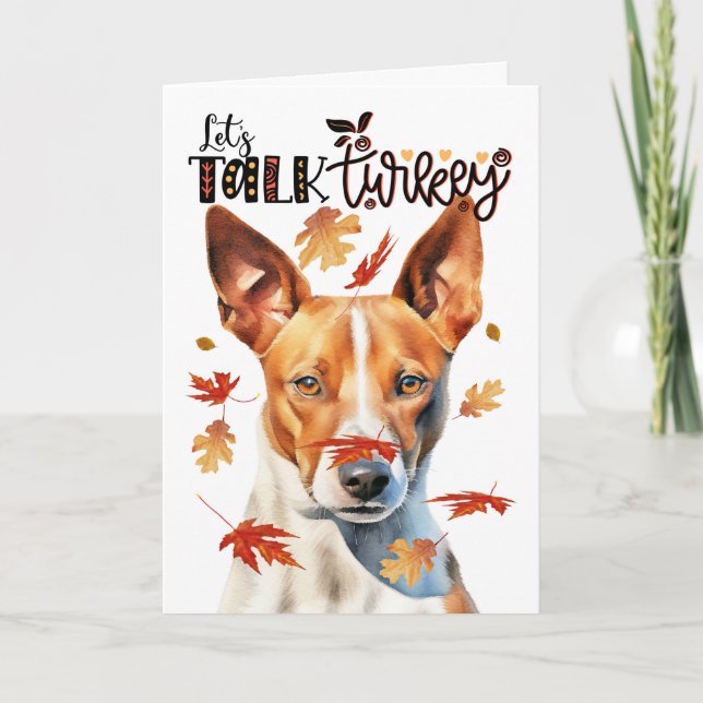 Thanksgiving Basenji Hund Låt oss tala Turkiet Helgkort (Framsida)