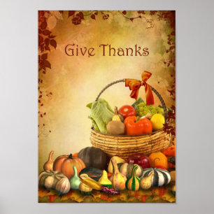 Thanksgiving, basket med höstskörd Poster