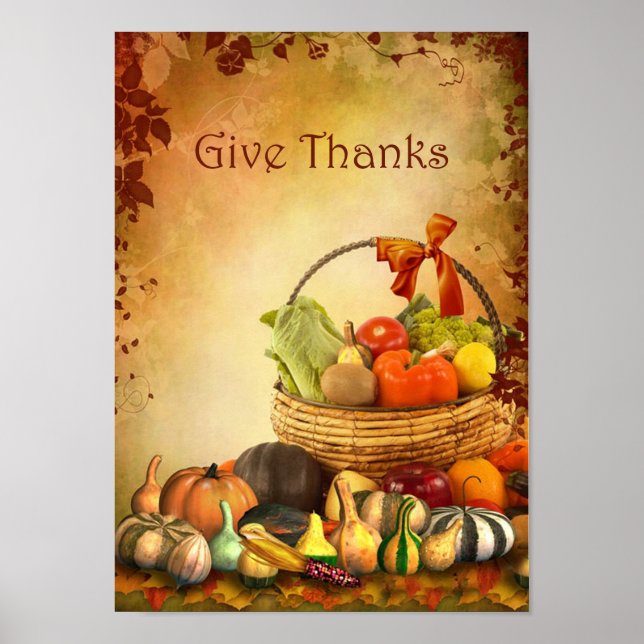 Thanksgiving, basket med höstskörd Poster (Framsidan)