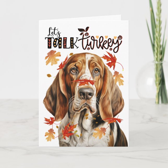 Thanksgiving Basset Hound Hund Låt oss tala Turkie Helgkort (Framsida)
