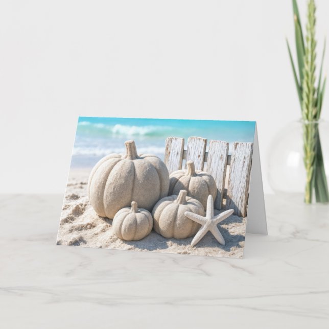 Thanksgiving Beach Sand Pumpkins Kort (Framsida)