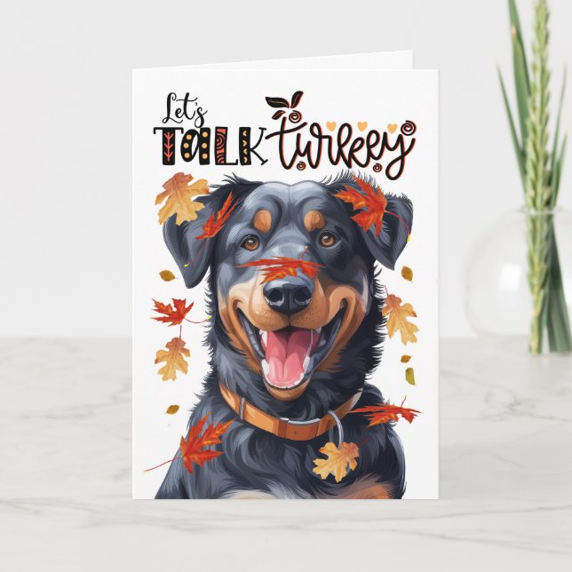Thanksgiving Beauceron Hund Lets Prata med Turkiet Helgkort (Framsida)