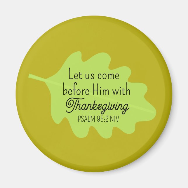 Thanksgiving Bible Verse Grönt Löv Autumm Olive Magnet (Framsidan)