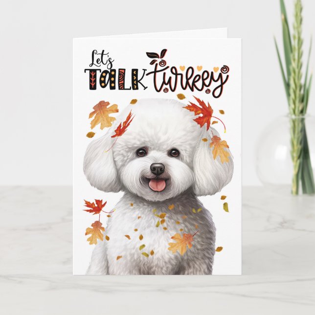 Thanksgiving Bichon Frise Hund Lets Prata med Turk Helgkort (Framsida)