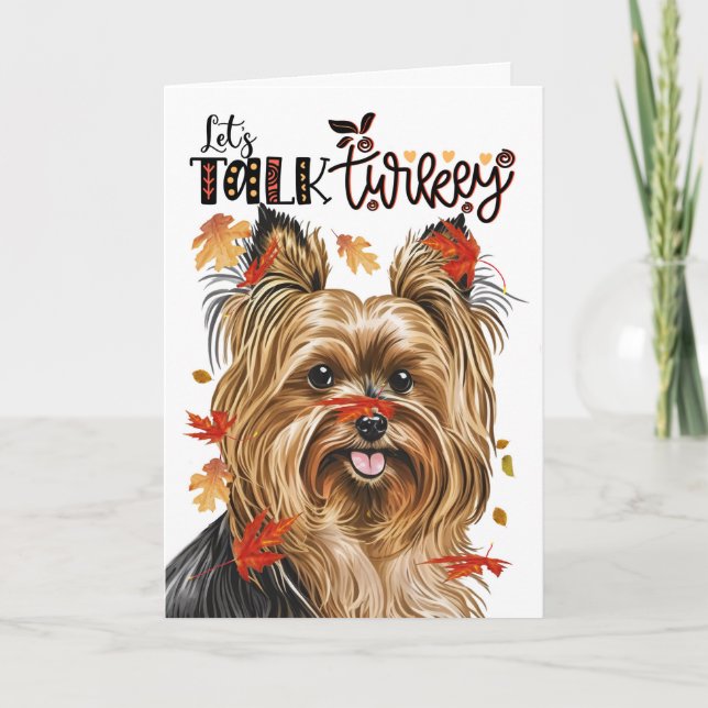Thanksgiving Biewer Terrier Hund Lets Prata med Tu Helgkort (Framsida)