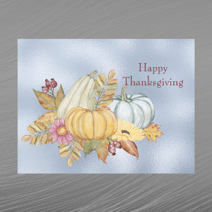 Thanksgiving Blå Pumpa Gourds Blommig Helg Vykort