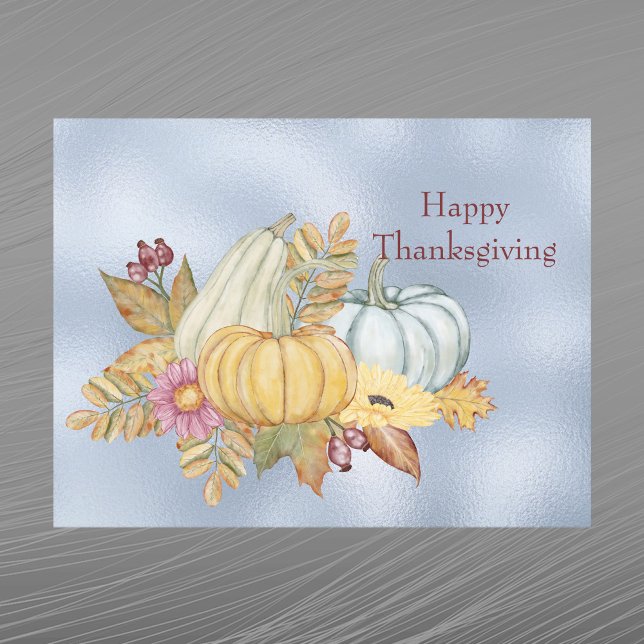 Thanksgiving Blå Pumpa Gourds Blommig Helg Vykort (Skapare uppladdad)