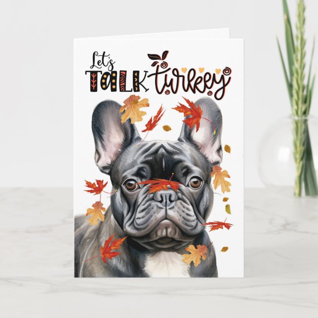 Thanksgiving Black Frenchie Hund Lets Prata med Tu Helgkort (Framsida)