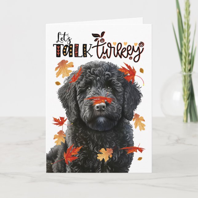 Thanksgiving Black Labradoodle Låt oss Tala Turkie Helgkort (Framsida)