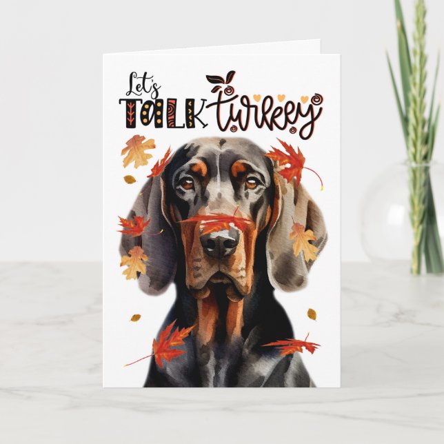 Thanksgiving Black Tan Coonhound Låt oss Prata Tur Helgkort (Framsida)