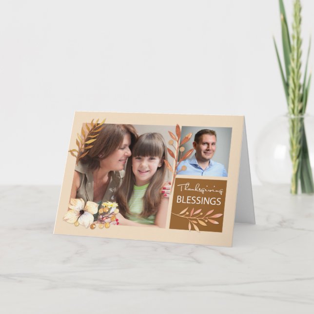 Thanksgiving Blesser Höst löv med två foton Kort (Framsida)