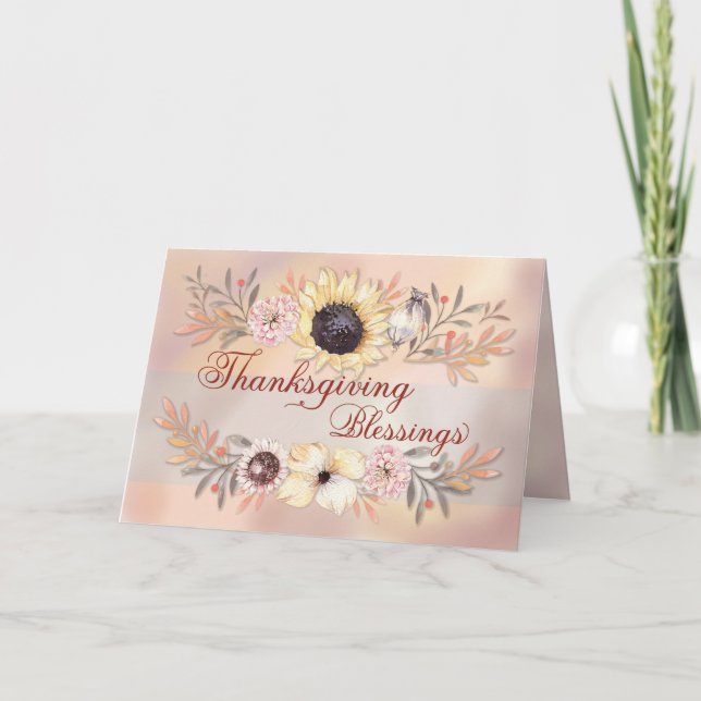 Thanksgiving Blesser Solros med vattenfärg Kort (Framsida)