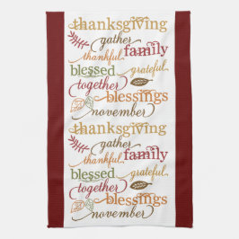 Thanksgiving Blessings Burgundy Kitchen Towel Kökshandduk