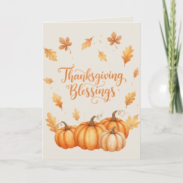 Thanksgiving Blessings Card – Cozy Autumn Watercol Kort (Framsida)