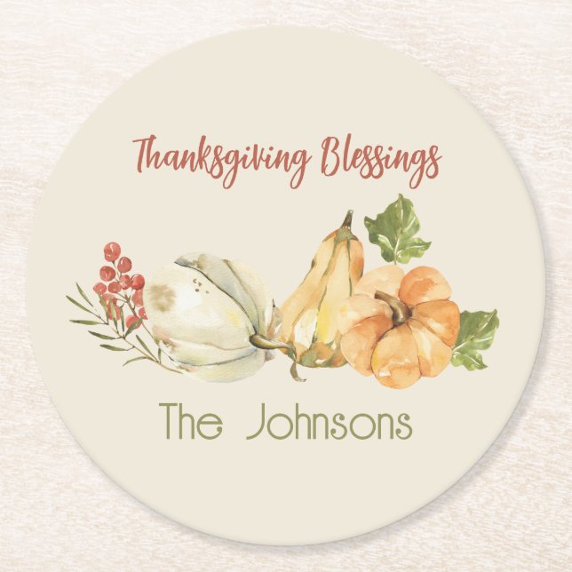 'Thanksgiving Blessings' Personlig för vattenfärg Underlägg Papper Rund (Framsidan)