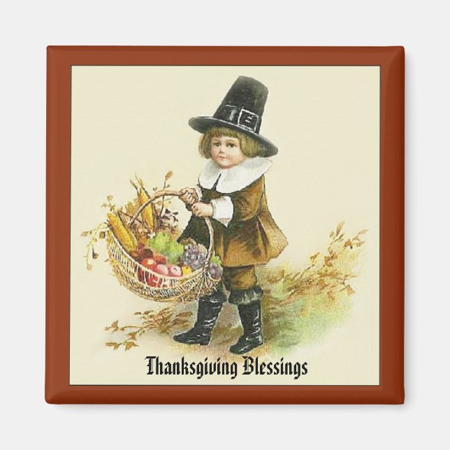 Thanksgiving Blessings Pilgrim Boy Magnet (Framsidan)
