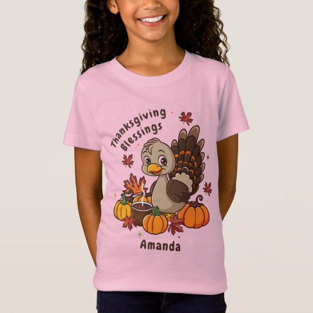 Thanksgiving Blessings Turkey Pumpkin T Shirt (Framsida)