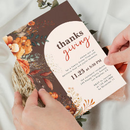 Thanksgiving blommigt brun inbjudningar