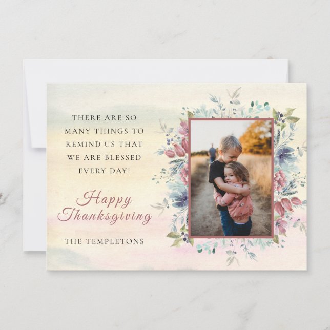 Thanksgiving - Blommigt - foto - platta Helgdag Julkort (Framsida)