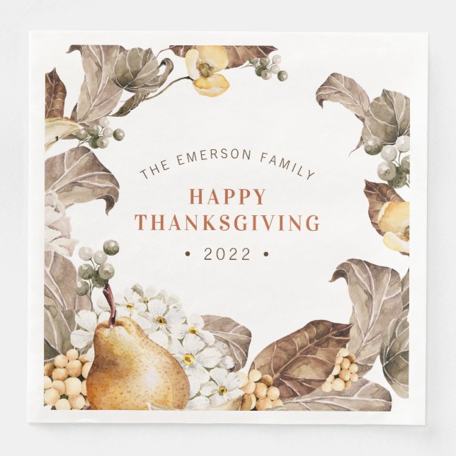 Thanksgiving Blommigt Napkin Pappersservett (Framsida)