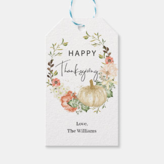 Thanksgiving Blommigt Pumpkin Presentetikett
