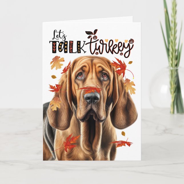 Thanksgiving Bloodhound Hund Låt oss Tala Turkiet Helgkort (Framsida)