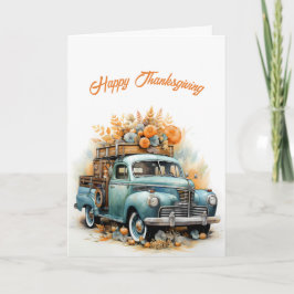 Thanksgiving Blue Lastbil Illustration Kort
