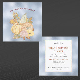 Thanksgiving Blue Pumpkins Blommigt Watercolor Inbjudningar